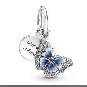 Blue butterfly and quote double dangle charm